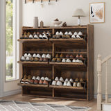Garvee Shoe Cabinet with 6 Flip Drawers, Wooden Shoe Organizer Cabinet with Adjustable Shelf, Shoe Storage for Entryway, Hidden Shoe Cabinet for Hallway, Living Room, Rustic Brown