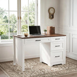 Garvee Brown Farmhouse Executive Desk with File Cabinet & Storage Drawers, Space-Saving Small Home Office Desk for Bedroom - Brown Desktop