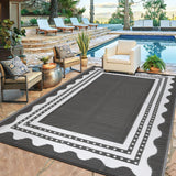 Garvee Waterproof Outdoor Rug 9x12 for Patio, Reversible Modern Area Rug, Large Plastic Straw Mat for Camping, RV, Porch, Backyard, Deck, Picnic, Beach, Grey & White - Gray