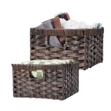 Garvee 2-Piece PE Rattan Square Woven Storage Baskets with Handles, Waterproof, Durable, Stylish, and Practical, Brown - Brown