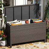 Garvee Wicker Deck Box 125 Gallon Outdoor Storage with Hydraulic Lid and Wheels, Rattan Material, Weather-Resistant, Easy Assembly, Patio & Poolside - Brown