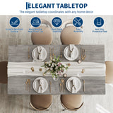 Garvee Modern Farmhouse Dining Table for 6-8 – 71" Large Rectangular Wood Surface – Sturdy Metal Legs, Curved Anti-Collision Edges, Recessed Footrest – Easy Assembly – Perfect for Dining Room, Kitchen, Conference, Parties – Gray