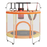 Garvee 55" Kids Trampoline with Safety Enclosure Net – Indoor and Outdoor Toddler Trampoline with 3-Level Adjustable Handlebar, 30 Springs, Suction Cups, Swing, Gymnastic Rings, and 10 Ocean Balls (Orange & Yellow) - Coral Red+Purple