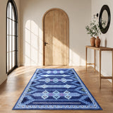 Garvee 5' × 7' Wavy Linear Area Rug, Soft Washable Low-Pile Polyester Carpet for Living Room, Bedroom and Dining Room, Blue - Blue