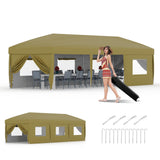 Garvee 10 x 30 FT Pop Up Canopy Tent with 8 Sidewalls, UV 50+ 210D Oxford Top, 8 Sandbags & Wheeled Bag for Weddings and Parties, Khaki