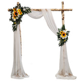 Garvee Elegant Artificial Wedding Arch Flowers Kit – 3-Piece Silk Floral Arrangements with Large & Small Flowers and Pure White Sheer Tulle Curtain – Ceremony, Arbor, Reception Backdrop – Color: GM007+1 White Tulle Curtain, Size: Large Corner Flower
