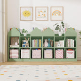 Garvee Castle & House-Shaped Kids Bookshelf and Toy Storage Organizer – 4 Book Racks, 6 Open Cubbies, Double Roof, Floor Standing, Child-centered-Inspired Bookcase for Playroom, Nursery, Bedroom – Green - Green