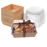 Garvee Superior Disposable Square Kraft Paper Sandwich and Bakery Boxes with Clear Secure Lids and Ribbon – 50 Pack – Perfect for Cookies, Cupcakes, Strawberries, Sushi, Chocolate Treats – Kitchen, Parties, Gift Packaging – Color: as show