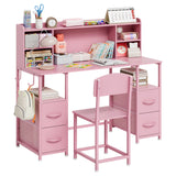 Garvee Kids Study Desk and Chair Set, 47.2" Kids Desk with Hutch & 4 Fabric Storage Drawers, Detachable Hooks Metal Frame Children Writing Table Workstation for 5-12 Boys Girls Bedroom, Home, School - Pink