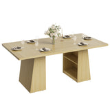 Garvee Spacious & Modern Dining Table - 71" Rectangular Wood Table with 2-Tier Storage Shelf, Seats 4–8, Ideal for Kitchen, Dining Room, or Home Office - Natural Wood Color
