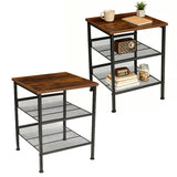 Garvee Industrial 3-Tier End Tables Set of 2 – Sturdy Metal Frame, Mesh Shelves, Space-Saving Square Design – Ideal for Living Room or Bedroom – Vintage Rustic Side Tables – Vintage Brown - Brown