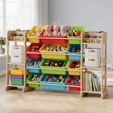 Garvee Spacious Toy Storage Organizer for Kids – 12 Removable Bins & 6 Open Shelves – Solid Wood Bookshelf Cabinet – Multi-Compartment Storage Unit for Playroom, Bedroom, Living Room – Colors: Red Yellow Blue Green - Red Yellow Blue Green