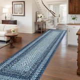 Garvee 2' x 10' Printed Braided Runner Rug, Washable Non-Slip Low-Pile Stain-Resistant Rug for Hallway, Kitchen, Entryway & Laundry, Blue - Blue