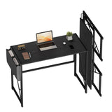 Garvee Space-Saving Folding Computer Desk – 39.4" collapsible Writing Table with Storage Bag & Hook – Home Office Workstation for Bedroom or Small Spaces – Black - Black