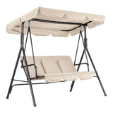 Garvee 3-Seat Outdoor Porch Swing Chair with Adjustable Canopy, Heavy-Duty Metal Frame Patio Swing for Backyard, Lawn & Porch,Beige - Beige
