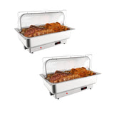 Garvee Electric Buffet Server & Chafing Dish Set  - 2PCS* 9QT Roll-Top Warmer, 400W Thermostatic Control, Stainless Steel, Clear PC Lid, 1*1/1 Gastronorm Pan Independent Site