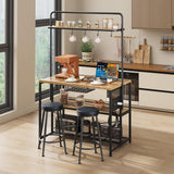 Garvee Industrial Kitchen Island with Power Outlet – 3-Tier Bakers Rack, Storage Shelves – 2 Bar Stools, 5 Hooks, Microwave Stand – Multi-Purpose Coffee Bar Table for Dining Room, Apartment, Living Room – 42 Inches, Annual Ring Grain - Natural Wood