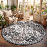 Garvee 6' Round Moroccan Trellis Round Rug, Machine Washable Non-Slip Low-Pile Stain-Resistant Rug for Living Room, Bedroom & Nursery, Gray/Coffee