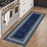 Garvee Navy Blue Washable Bordered Runner Rug 2' × 8', Non Slip Low Pile Stain Resistant Rug for Kitchen, Hallway, Entryway, Laundry Room - Navy Blue