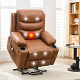 Garvee Power Lift Recliner Chair for Elderly, Oversized Electric Lift Chair with Heat and Massage, Corduroy Adjustable Recliner with Cup Holders & Side Pocket for Living Room, PU Leather Brown - PU | Vintage Brown