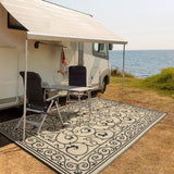 Garvee 9' x 18' Reversible Waterproof Outdoor Rug - Large Plastic Straw Patio Carpet, UV Resistant, Collapsible, Easy Clean, Vintage Floral Design for Garden, Porch, RV, Balcony, Beach, Black Coffee - Black Coffee
