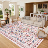Garvee 5' × 7' Palace Floral Area Rug, Soft Washable Low-Pile Polyester Carpet for Living Room, Bedroom and Dining Room, Pink - Pink