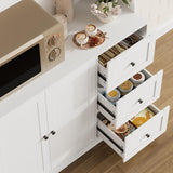 Garvee 67" Tall Kitchen Pantry Cabinet with LED Lighting – Freestanding Buffet Hutch with Countertop, 3 Drawers, Adjustable Shelves, Glass Doors – Modern Storage for Entryway, Dining or Living Room – White Wood Grain