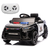 Garvee Kids Electric Police Car Ride-On 12V 4.5Ah Battery Dual 35W Motors LED Lights Bluetooth Speaker Remote Control White/Black Indoor Outdoor - Black