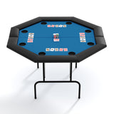 Garvee 47" Octagonal Poker Table, Foldable Casino-Style Game Table with Padded Rail & 8 Built-in Cup Holders, Portable Folding Card Table for 8 Players - Blue & Black - Blue