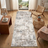 Garvee 2' × 6' Flowing Abstract Runner Rug, Soft Washable Low-Pile Polyester Carpet for Hallway, Kitchen and Entryway, Beige/Brown - Beige