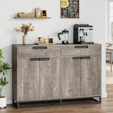 Garvee 55" Sideboard Buffet Cabinet, Large Accent Modern Storage Cabinet with Metal Frame Base 2 Drawers and 4 Doors, Coffee Bar Table for Kitchen, Dining Room (Grey)