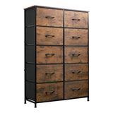 Garvee Chest of Drawers with 10 Drawers, Fabric Dressers with Easy Pull Handle,Sturdy Steel Frame, Durable Design, Ideal Storage Drawers for Bedroom, Closet, Clothes, – Rustic Brown & Gray Finish - Rustic Brown