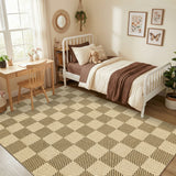 Garvee 6' × 9' Checkerboard Geometric Area Rug, Jute-Look Polyester Carpet with Non-Slip Backing for Living Room, Bedroom and Dining Room, Natural - Jute