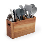 Garvee Acacia Wood 3-Compartment Kitchen Utensil Holder – Large Countertop Organizer with Drain Hole – Storage Rack for Spatulas, Spoons, Chopsticks, Cooking Utensils, Brown