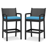 Garvee Wicker Patio Barstools, Outdoor Bar Height Chairs with Thick Cushions for Deck, Garden, Backyard and Indoor Counter, Blue Set of 2 - Blue