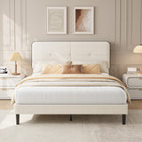 Garvee Full Bed Frame, Velvet Upholstered Platform Bed Frames with Adjustable Headboard, No Box Spring Needed, Anti-Noise EVA Sponge, Sturdy Metal Support, Easy Assembly, White & Black Trim - White