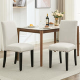 Garvee Modern Fabric Dining Chair Set of 2, Upholstered Kitchen Chair with Curved Backrest Wood Legs - 6594-Beige