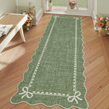 Garvee 2' × 6' Washable Scalloped Bow Runner Rug, Soft Low-Pile Non-Slip Carpet for Hallway, Kitchen & Entryway, Sage Green - Sage Green