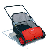 Garvee 21-Inch Push Lawn Sweeper, 3.5 Cu. Ft. Leaf & Grass Collector with 4 Spinning Brushes and Folding Handle, Red - Red