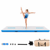 Garvee 9.8ft Inflatable Gymnastics Air Track Mat with Electric Air Pump, 4-Inch Thick Portable Tumbling Mat for Kids, Compact Waterproof Floating Water Pad for Swimming Pool, Backyard - Blue - Blue