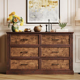 Garvee Farmhouse 6 Drawer Dresser for Bedroom, Large Modern Dresser with Deep Drawers & Bar Handles, Rustic Wood Chest of Drawers for Bedroom, Living Room, Hallway, Brown - Brown