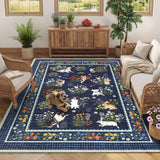 Garvee 5x7 Living Room Rugs, Washable Cute Animal Floral Print Nursery Bedroom Rugs, Indoor Farmhouse Non Slip Stain Resistant Throw Carpet for Kids Room Dining Room Kitchen, Blue - Blue