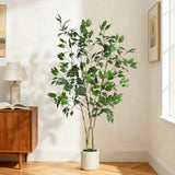 Garvee Ficus Trees Artificial Indoor, 5FT Tall Faux Ficus Tree with White Planter & Green Fake Moss, Artificial Plants with Natural Wood Trunk & Lifelike Fruits for Home Office Decor
