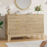 Garvee Modern Fluted 6 Drawer Dresser – 47" Wide Chest with Metal Handles – Spacious Wooden Storage Cabinet for Bedroom, Living Room, Entryway – Clothes Organizer, TV Stand – Oak - Oak