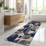 Garvee 2' x 6' Blue Arch Pattern Faux Jute Runner Rug, Washable Low-Pile Carpet for Kitchen, Hallway, Entryway and Patio - Blue