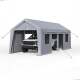 Garvee 2-Pack Heavy Duty Carport Replacement Zipper Doors, 160G PE Waterproof UV-Resistant Panels with 64 Ball Bungees for 13x20 FT & 13x25 FT Portable Garages, Gray