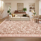 Garvee 5' × 7' Vintage Floral Area Rug, Machine Washable Non-Slip Low-Pile Soft Rug for Living Room, Bedroom & Nursery, Light Orange Red - Light Orange Red