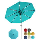 Garvee 10 ft Solar Patio Umbrella with 32 LED Lights, Outdoor Market Umbrella with Crank Lift & Tilt, UV-Resistant Canopy for Pool, Garden & Backyard, Sky Blue - Sky Blue
