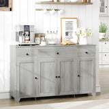 Garvee Modern 55" Grey Sideboard Entryway Cabinet - 3 Drawers, 4 Doors, Adjustable Shelves - Minimalist Buffet Storage Console, Coffee Bar Organizer for Kitchen, Dining, Living Room, Grey