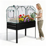 Garvee Elevated Raised Garden Bed, 48 x 24 x 56-Inch Galvanized Metal Planter with Greenhouse Cover, Bird Net and 4 Plant Signs for Patio Gardening, Black